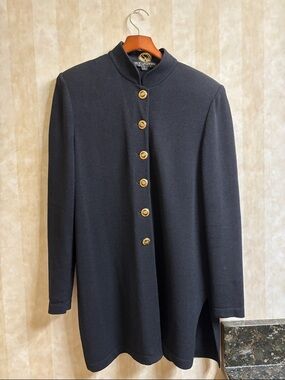 St. John Black Knit Longline Jacket with Gold Buttons- just been dry cleaned